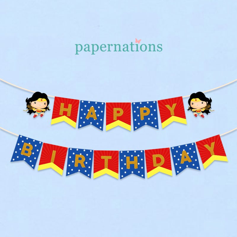 HBD Wonder Woman Bunting Flag